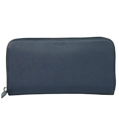 Pre-owned Prada Saffiano Wallet Leather Navy Leather Wallets Accessory () In Blue