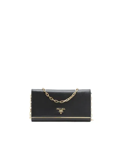 Prada Saffiano Wallet On Chain In Black