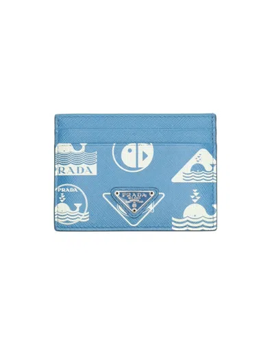 Prada Saffiano Whale Card Holder In Blue