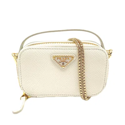 Pre-owned Prada Saffiano White Saffiano Pouch Shoulder Bag ()