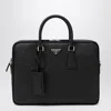 Prada Leather Briefcase With Detachable Strap And Top Handles In Black