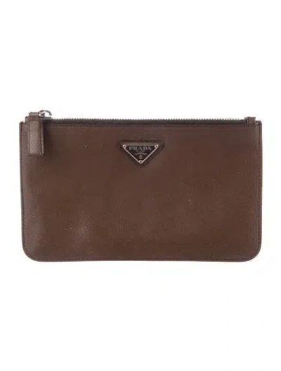 Pre-owned Prada Saffiano Zip Pouch In Brown