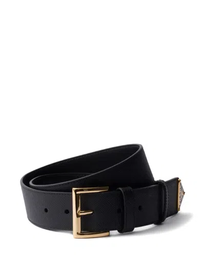 Prada Saffiano-leather Belt In Black