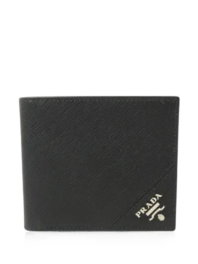 Pre-owned Prada Saffiano-leather Bifold Wallet In Black