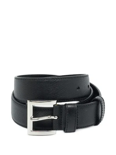 Pre-owned Prada Saffiano-leather Buckle Belt In Black