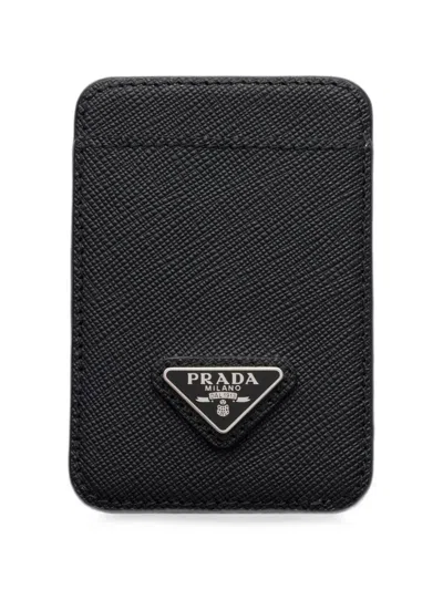 Prada Saffiano-leather Card Holder In Black
