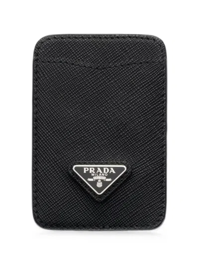 Prada Saffiano-leather Card Holder In Black