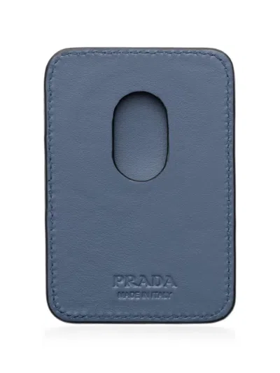 Prada Saffiano-leather Card Holder In Blue