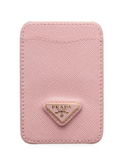 Prada Saffiano-leather Card Holder In Pink