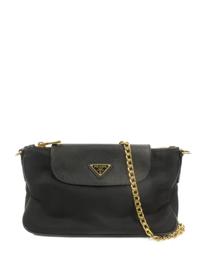 Pre-owned Prada Saffiano-leather Chain Shoulder Bag In Black