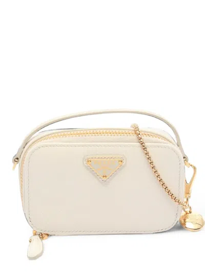 Pre-owned Prada Saffiano-leather Chain Shoulder Bag In Neutrals