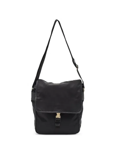 Pre-owned Prada Saffiano-leather Flap Messenger Bag In Black