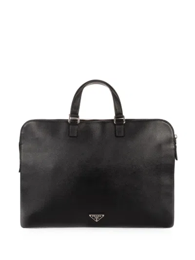 Pre-owned Prada Saffiano-leather Laptop Bag In Black
