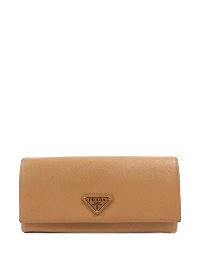 Pre-owned Prada Saffiano-leather Long Wallet In Neutral