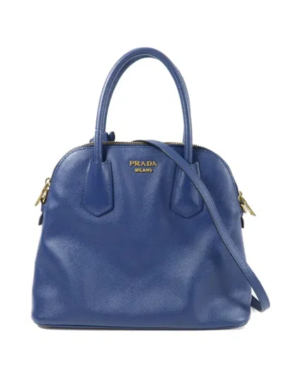 Pre-owned Prada Saffiano-leather Tote Bag In Blue