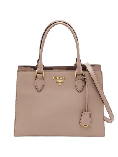 Pre-owned Prada Saffiano-leather Tote Bag In Neutrals