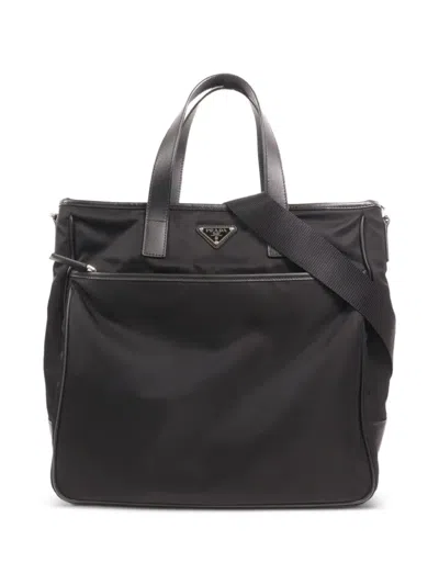 Pre-owned Prada Saffiano-leather Trim Shoulder Bag In Black