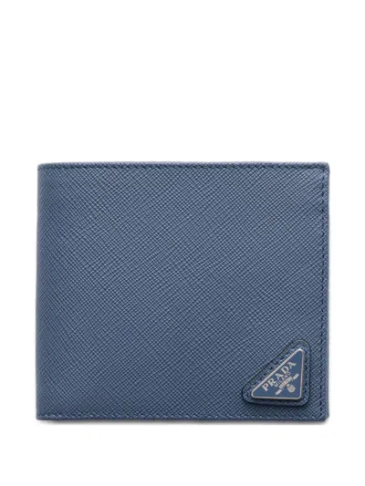Prada Saffiano-leather Wallet With Coin Purse In Blue