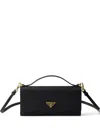 Prada Saffiano-leather Wallet With Shoulder Strap In Black