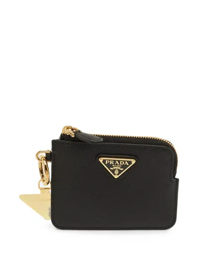 Pre-owned Prada Saffiano-leather Zip Card Case In Black