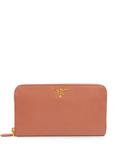 Pre-owned Prada Saffiano-leather Zip-around Wallet In Pink