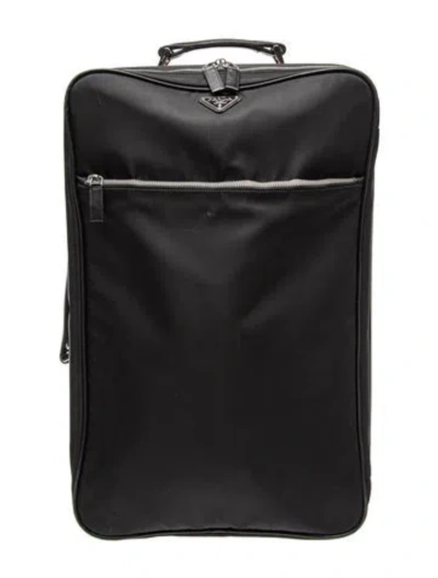 Pre-owned Prada Saffiano-trimmed Tessuto Suitcase In Black