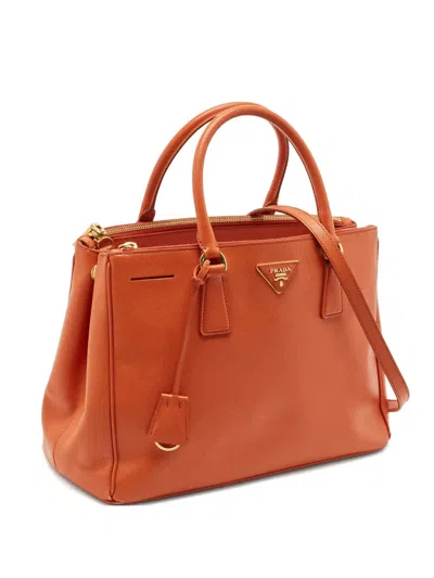 Pre-owned Prada Saffino Leather Galleria Tote Bag In Orange