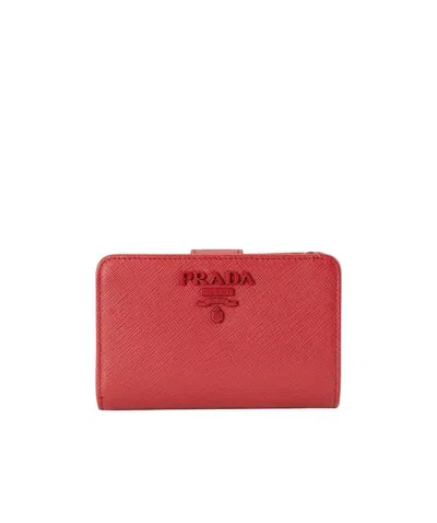Prada Safiano Logo Wallet In Red