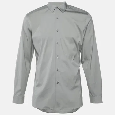 Pre-owned Prada Sage Green Stretch Cotton Long Sleeve Shirt M