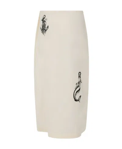 Prada Sailor Tattoo Printed Cotton Skirt In Beige