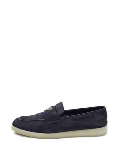 Pre-owned Prada Saint Trope Suede Slip-on Loafers In Blue