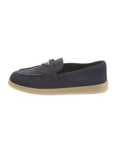 Pre-owned Prada Saint Tropez Loafers Enameled Metal Triangle Loafers W/ Tags In Blue