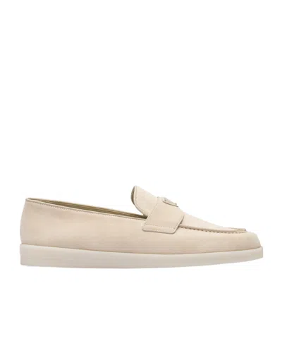 Prada Saint Tropez Logo Details Loafers In Nude