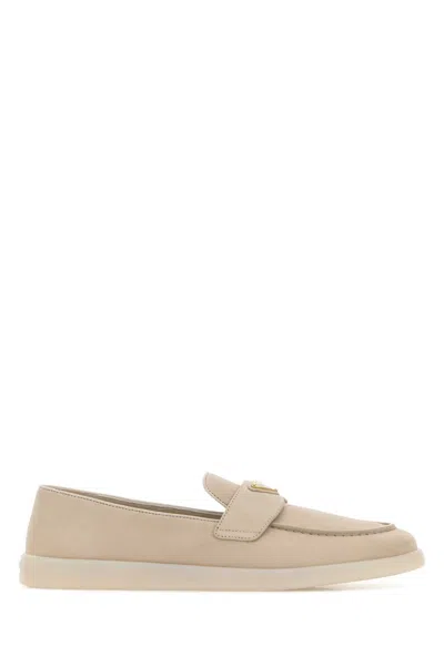 Prada Sand Suede Loafers In Nude