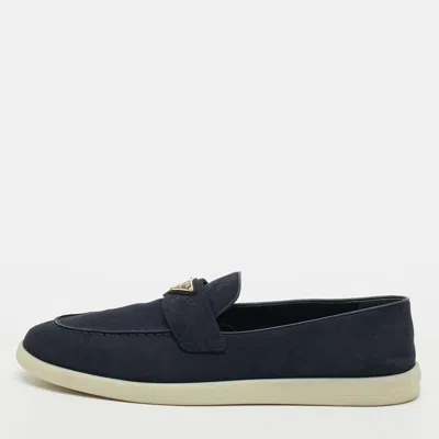 Pre-owned Prada Saint Tropez Size 41 Navy Blue Suede Loafers