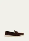Prada Almond Toe Leather Loafers With Suede Finish In Moro