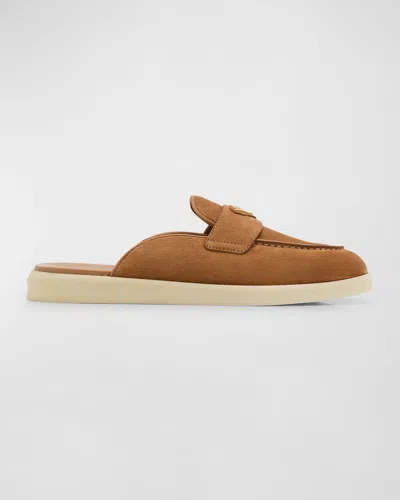 Prada Saint Tropez Suede Mules In Caramello