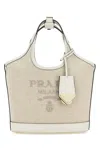 Prada Sand Canvas Handbag In Gray