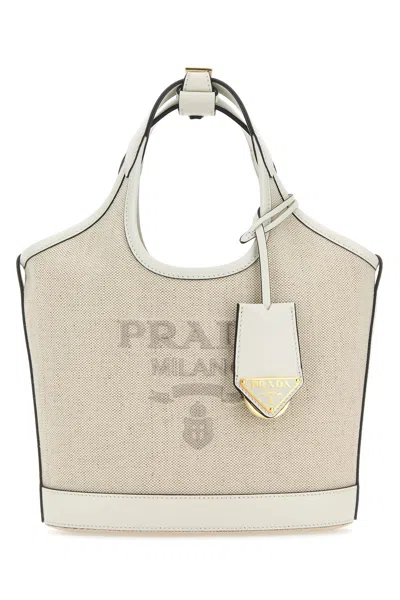 PRADA SAND CANVAS HANDBAG