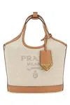Prada Triangle Shape Canvas Handbag With Leather Trim