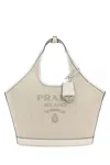 Prada Sand Canvas Handbag In Gray