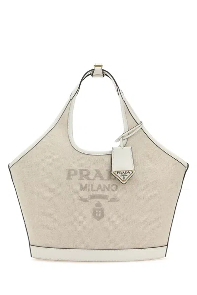 PRADA SAND CANVAS HANDBAG