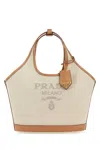 Prada Logo Printed Medium Top Handle Bag In Brown