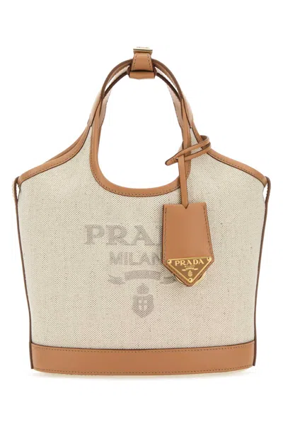 Prada Sand Canvas Handbag In Naturale