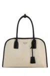 Prada Sand Canvas Medium Shopping Bag In Black