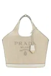Prada Sand Canvas Handbag In Gray