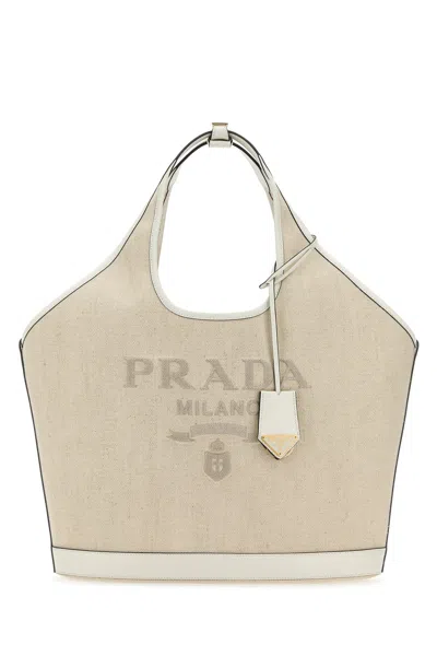 PRADA SAND CANVAS SHOPPING BAG