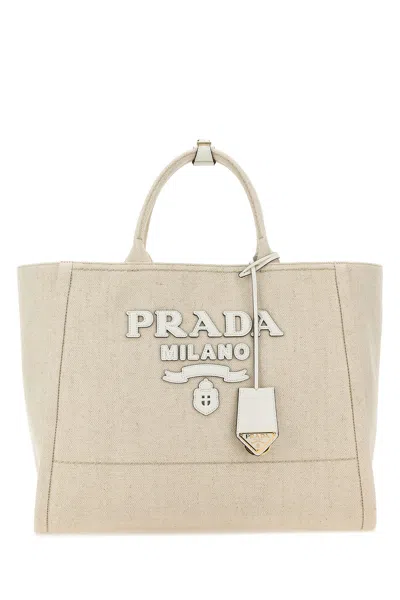 PRADA SAND CANVAS SHOPPING BAG