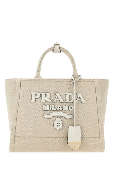 PRADA SAND CANVAS SHOPPING BAG