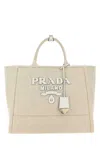Prada Women Sand Canvas Shopping Bag